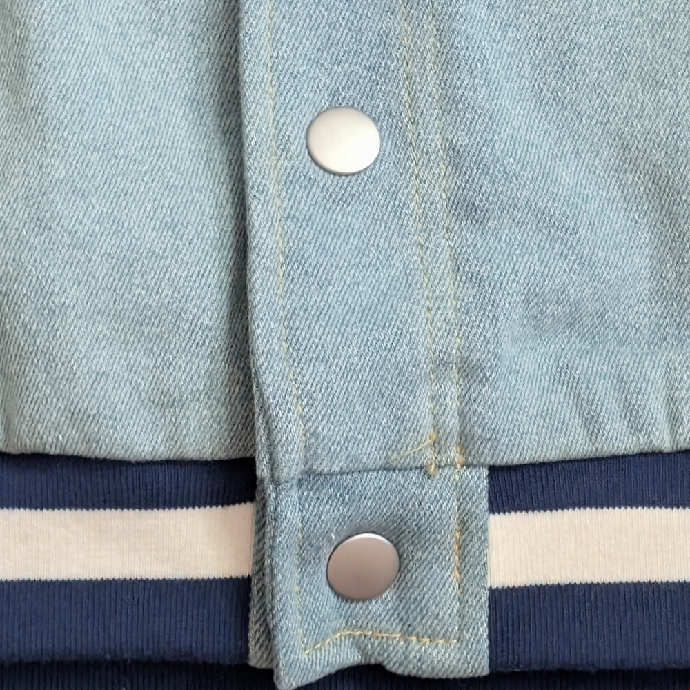 Mickey Mouse 1928 League Denim Varsity Retro Y2K Embroidery Size L Blue & Cream - Picture 6 of 8